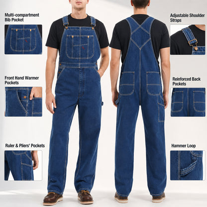 🔥Last Day Promotion🔥 Men's Denim Bib Overalls, Workwear with Adjustable Straps and Convenient Tool Pockets