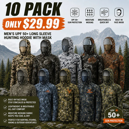 Men’s UPF 50+ Long   Sleeve Fishing Hoodie   with UV Neck Gaiter
