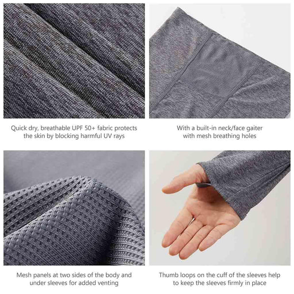 Men’s UPF 50+ Long   Sleeve Fishing Hoodie   with UV Neck Gaiter